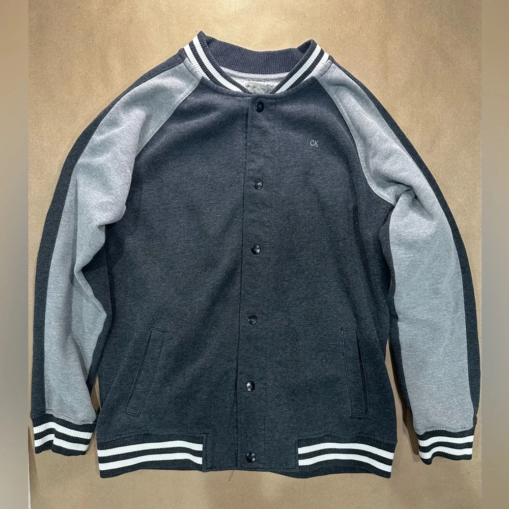 Calvin Klein Kids Varsity Jacket XL (18/20) • Gray Raglan Sleeves • CK Logo